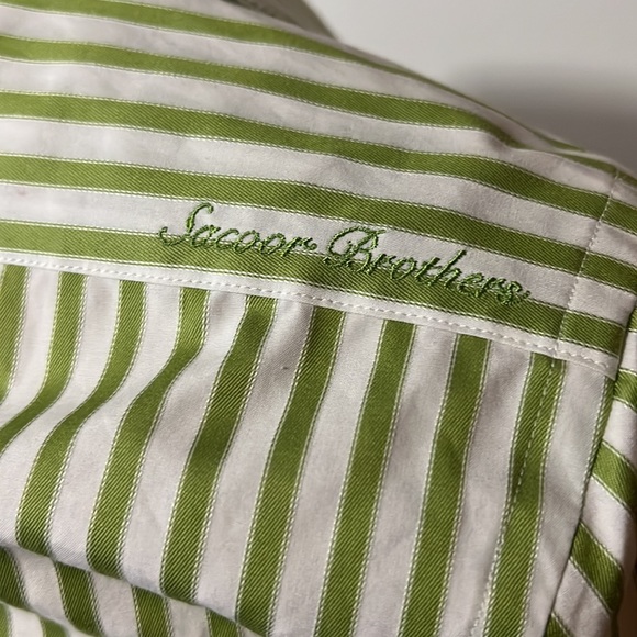 SACOOR BROTHERS Green White Stripes Button Down Shirt- Long Sleeve Small - Picture 3 of 6